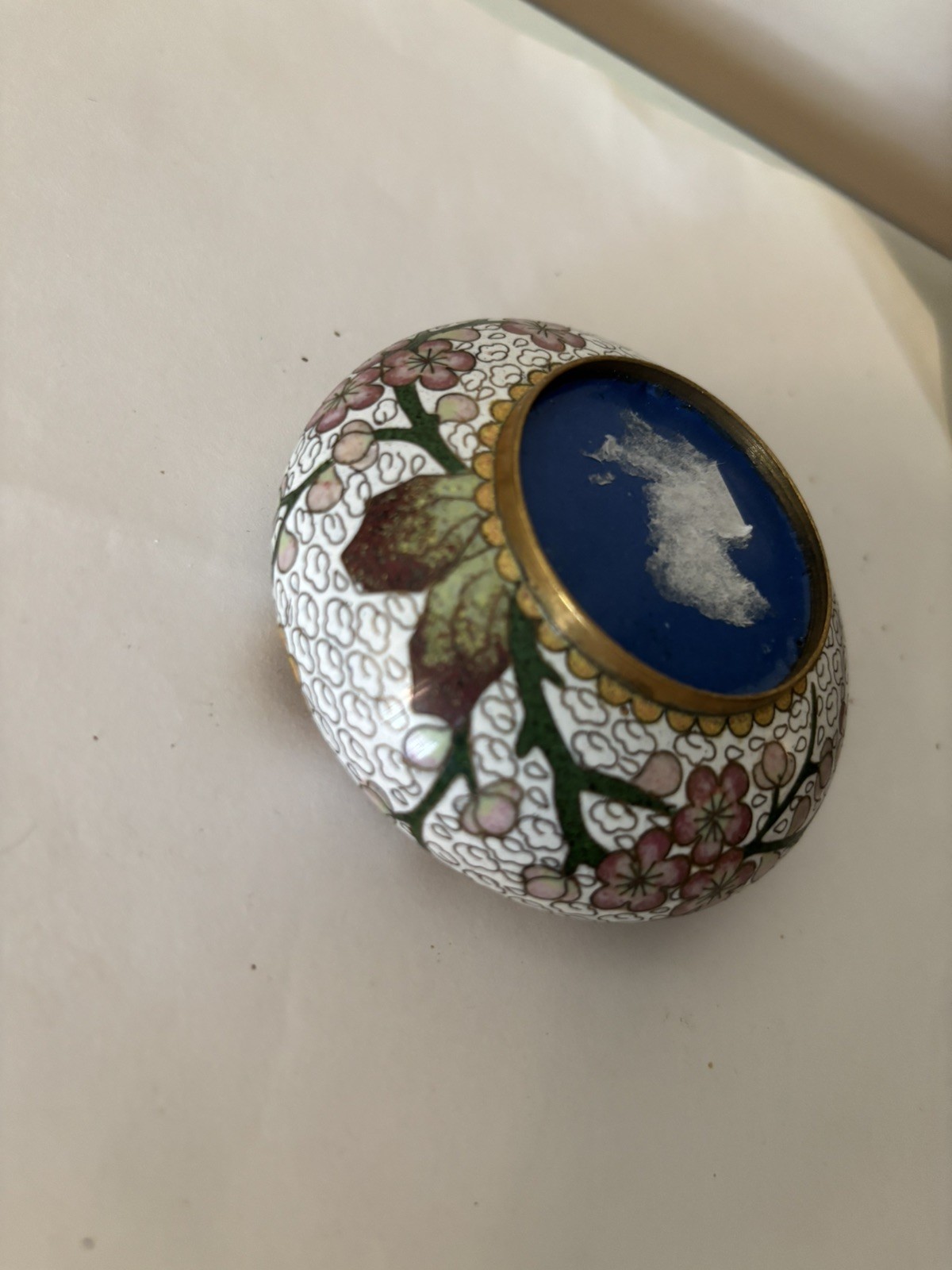 Elegant PinkFloral Asian Cloisonné Enamel Gold Trim Bowl Brass