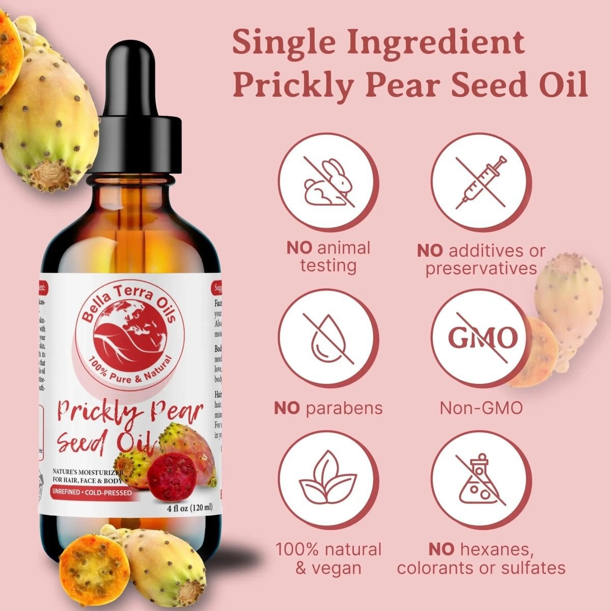 Organic Cold-Pressed Prickly Pear Oil 100% Pure Skin Care Anti-Aging Face