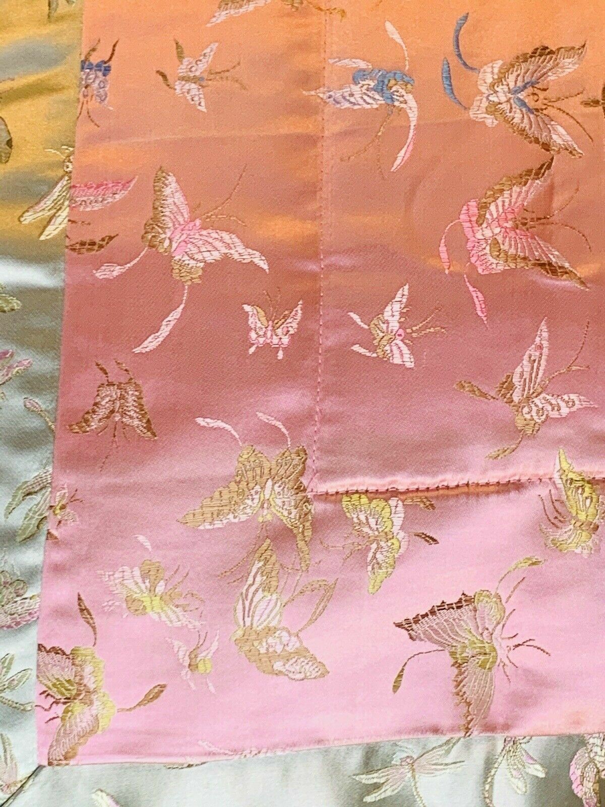 VTG Chinese Embroidered Silk Stitched Wall Tapestry Panel Dragonfly Butterfly