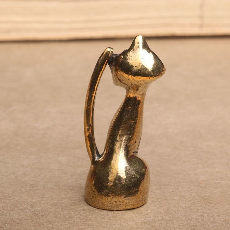 Brass Solid Cat Ornament Set 3pcs Tea Pet Office Desk Copper Cat Decor
