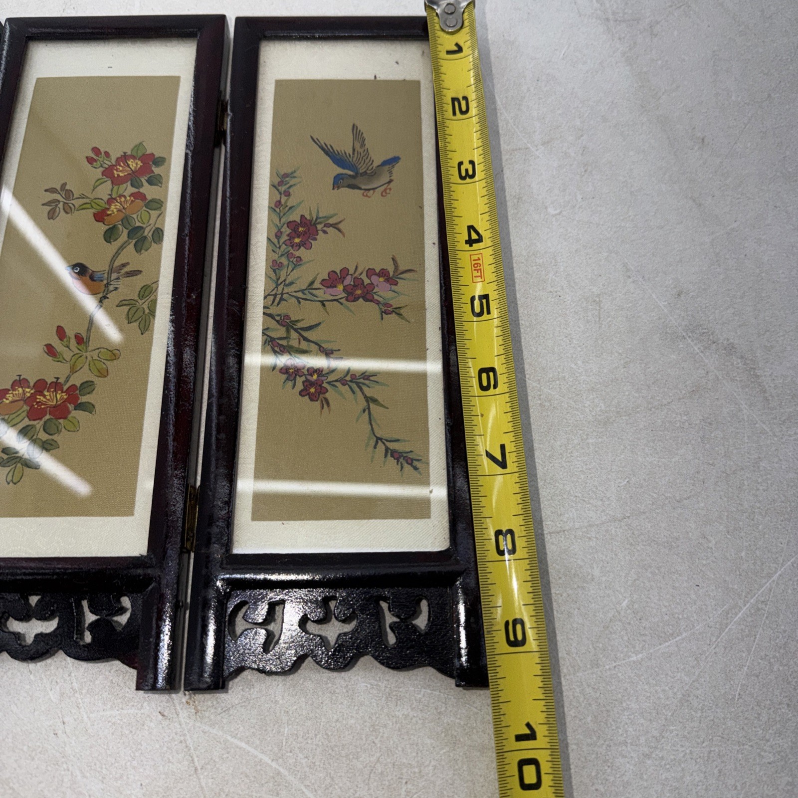 Small Vintage Chinese Folding Tabletop Screen 4 Panel 2 Sided 9.5″ x 14″