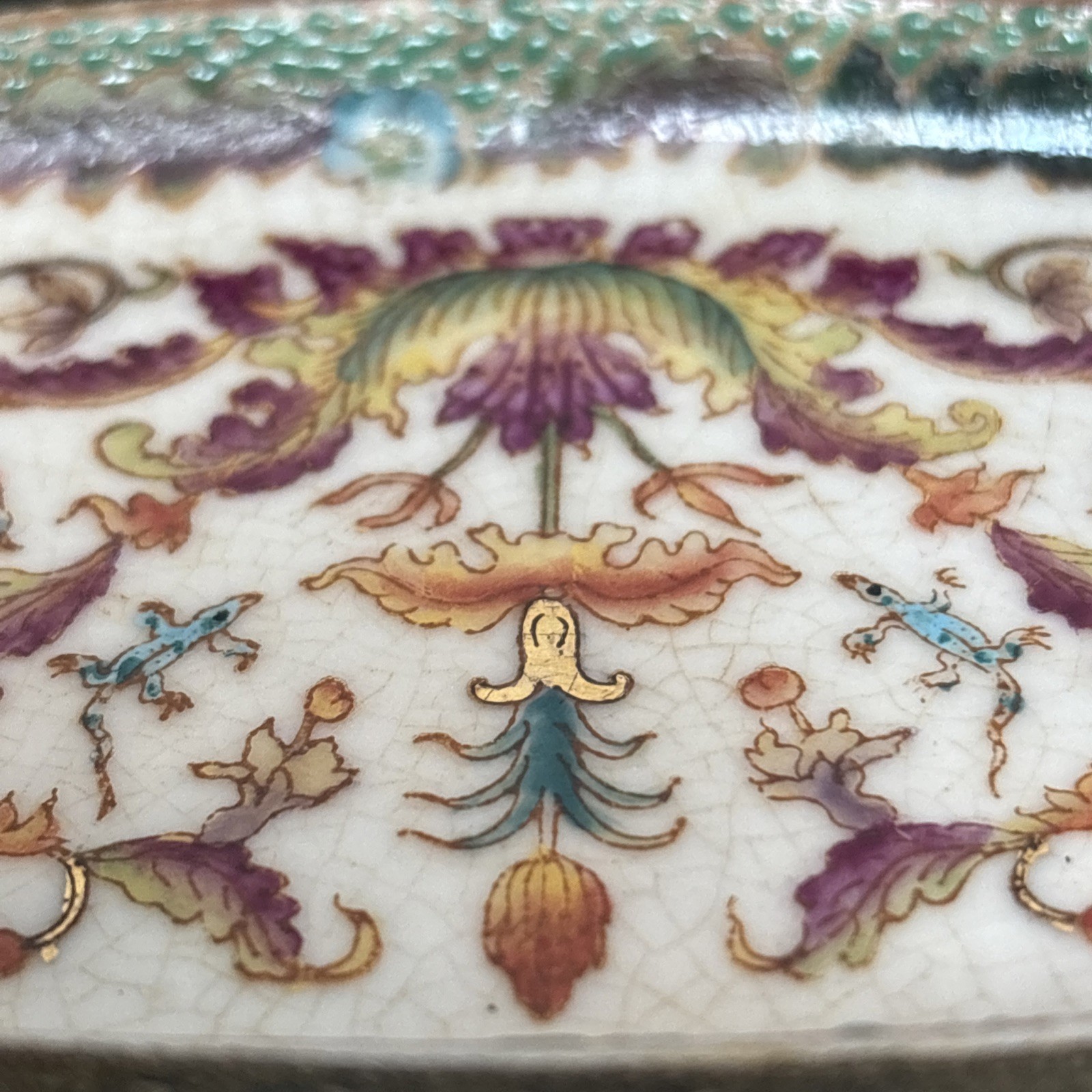 Vintage Hua Ping / Rong Tang Zhi Porcelain Brass Footed Soap or Trinket Dish