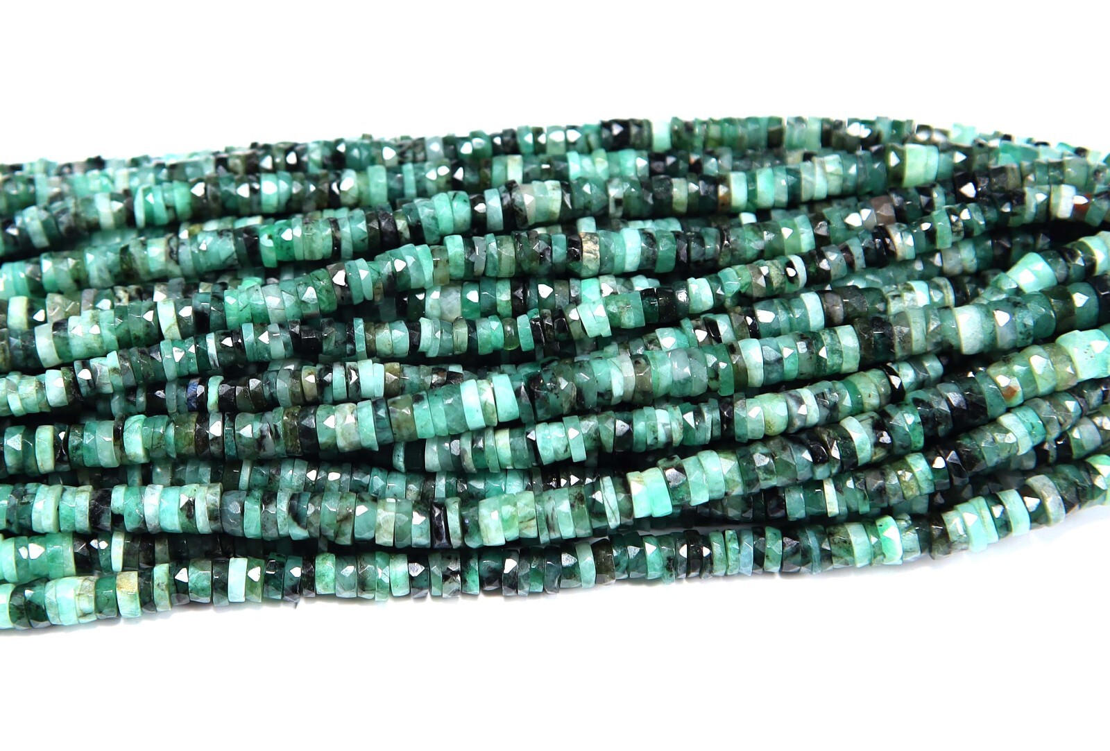 Emerald Shaded Faceted Button Beads NATURAL Emerald Tyre Gemstones Beads 16 Inch