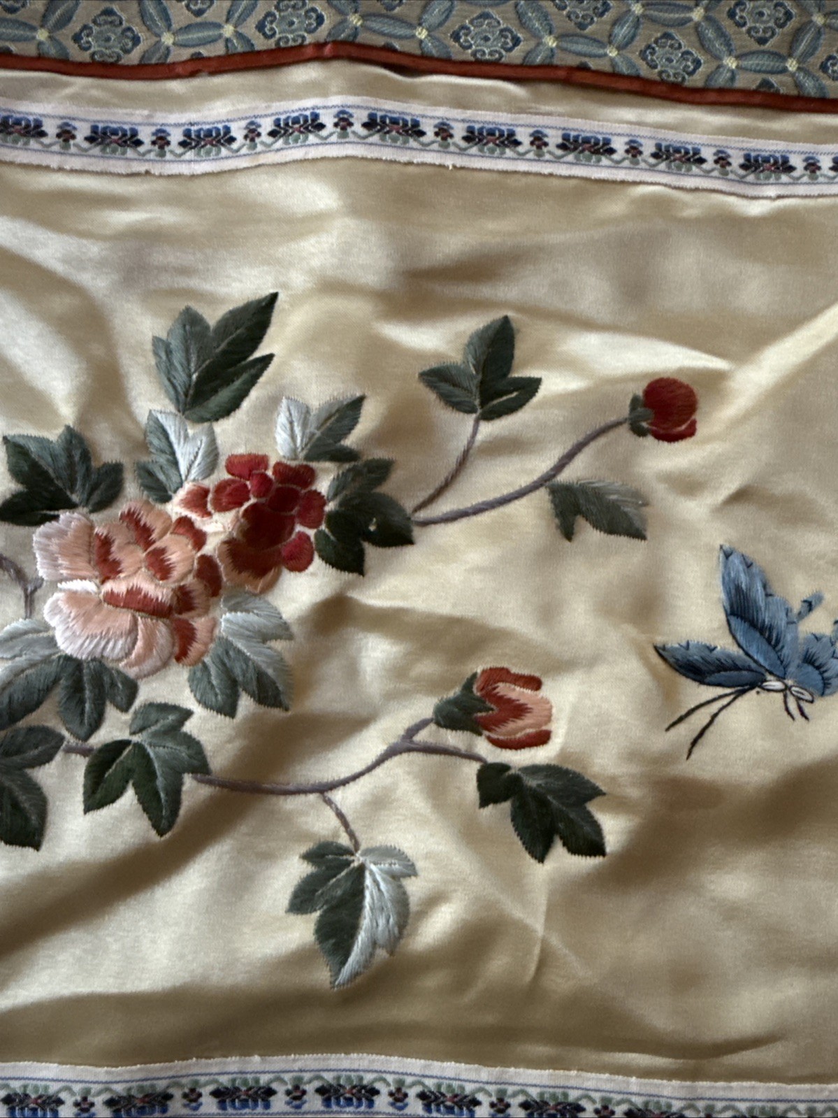 3 Lot Vintage Chinese Silk Embroidery Tapestry Butterfly Flowers Peony Panels