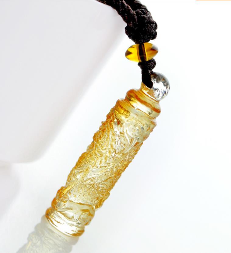 Chinese Coloured Glaze Carving Animal Dragon Amulet Yellow Colour Pendant
