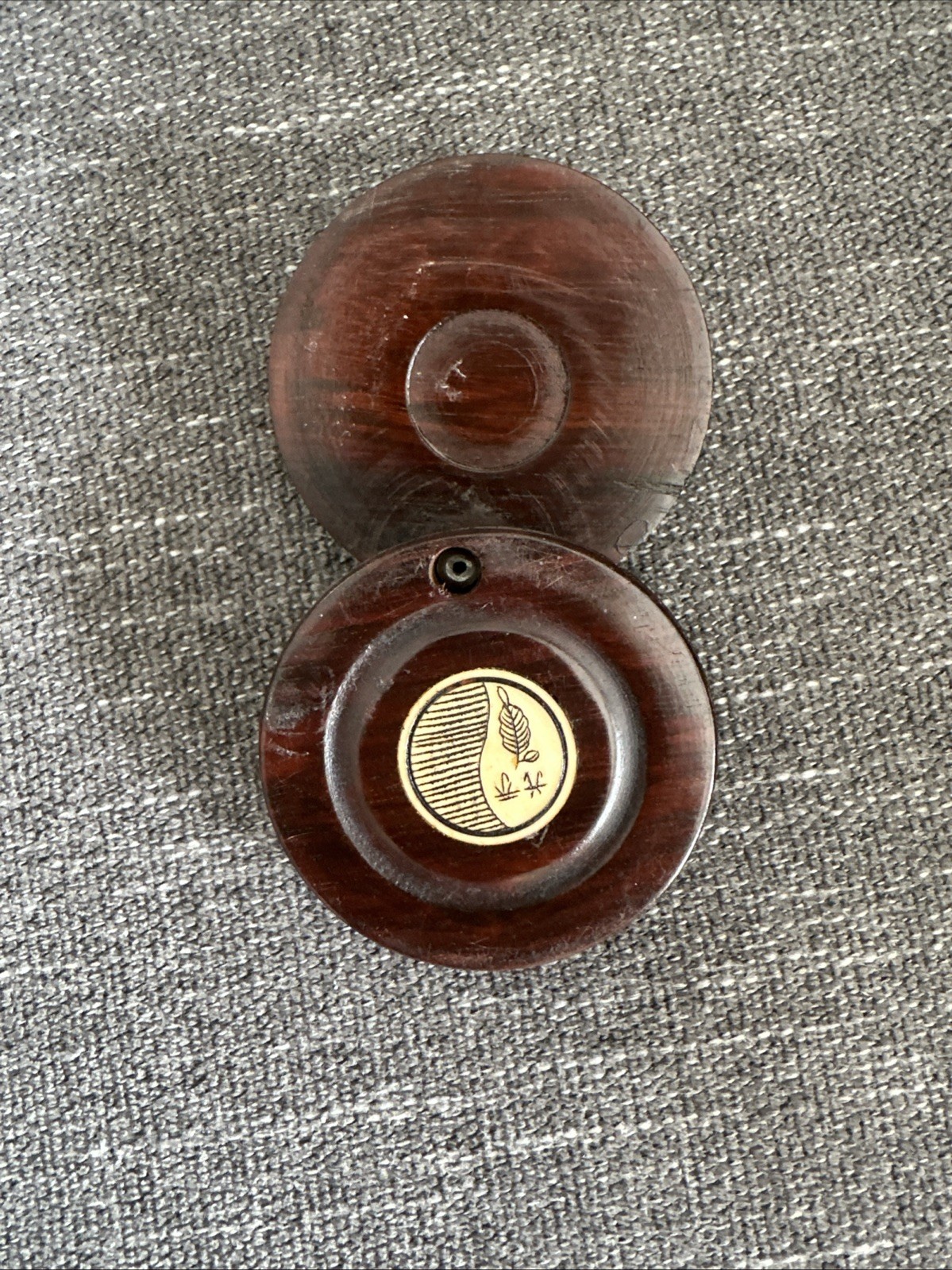 Chinese Zodiac Compass Wood Circle Inlaid Symbols Feng Shui Luo Pan Swivel Lid