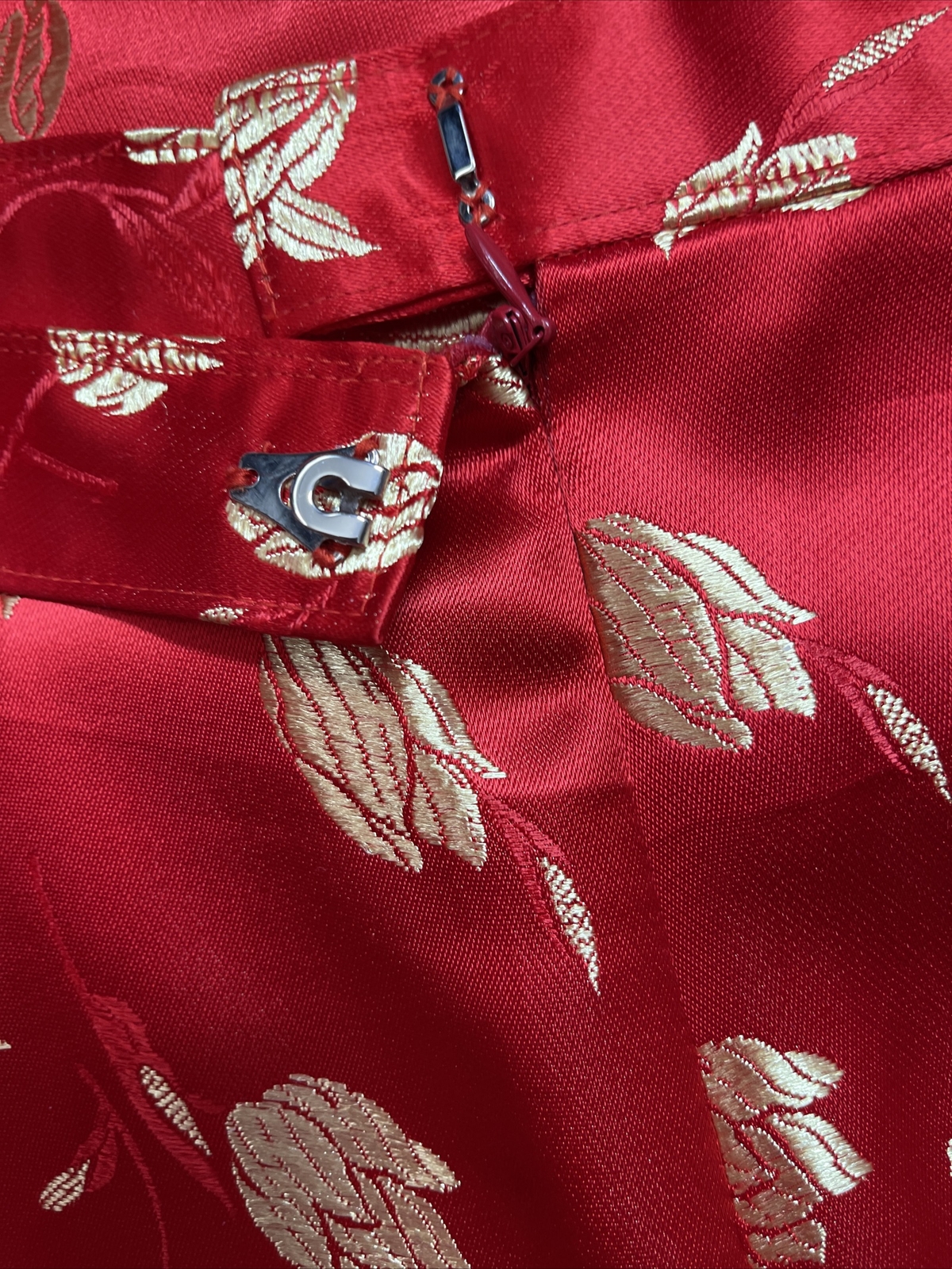 Chinese New Year Red Gold Silk Floral Top Zip Pant Outfit Womens Size M