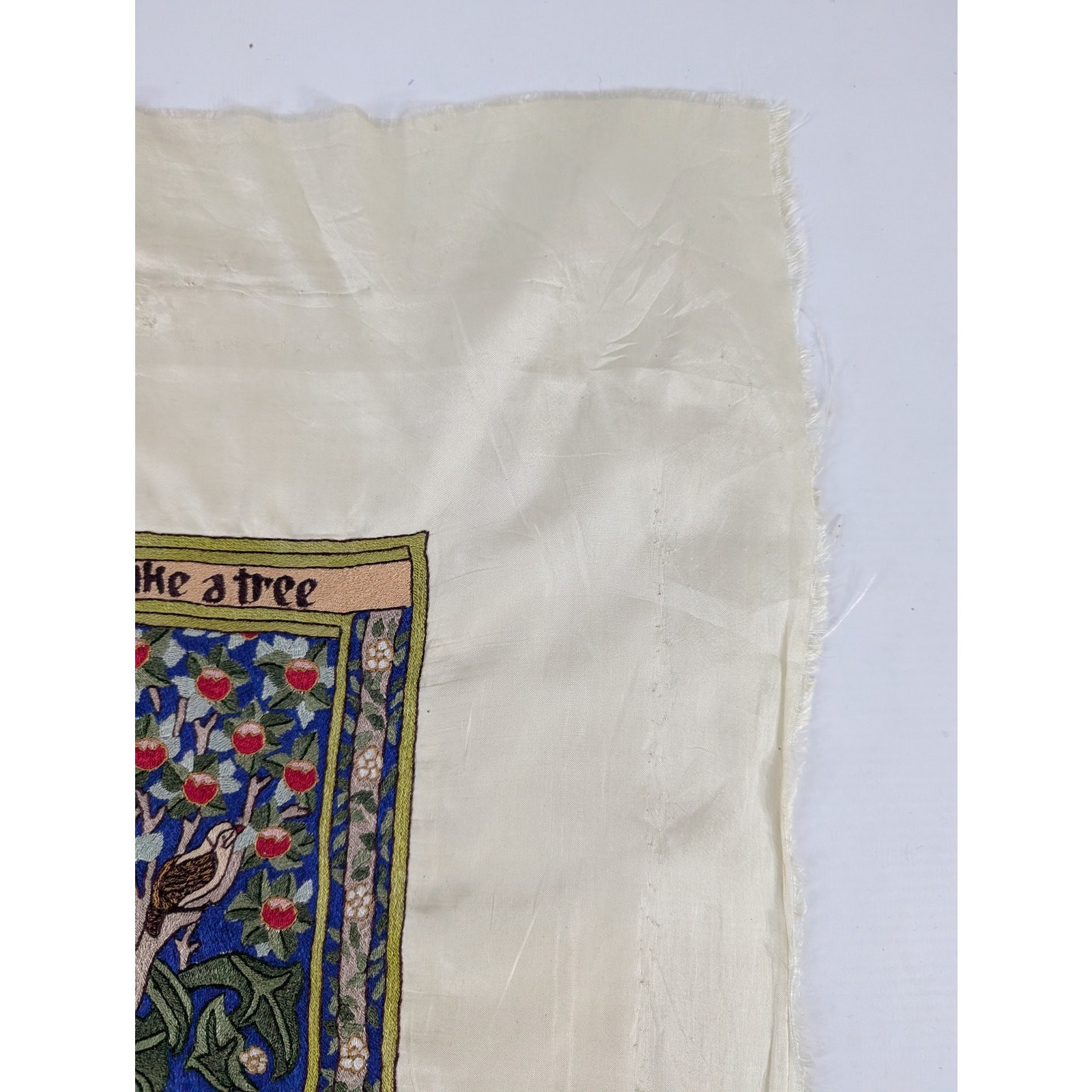 Vintage Hand Embroidered William Morris Inspired Tree of Life Tapestry 21x14in