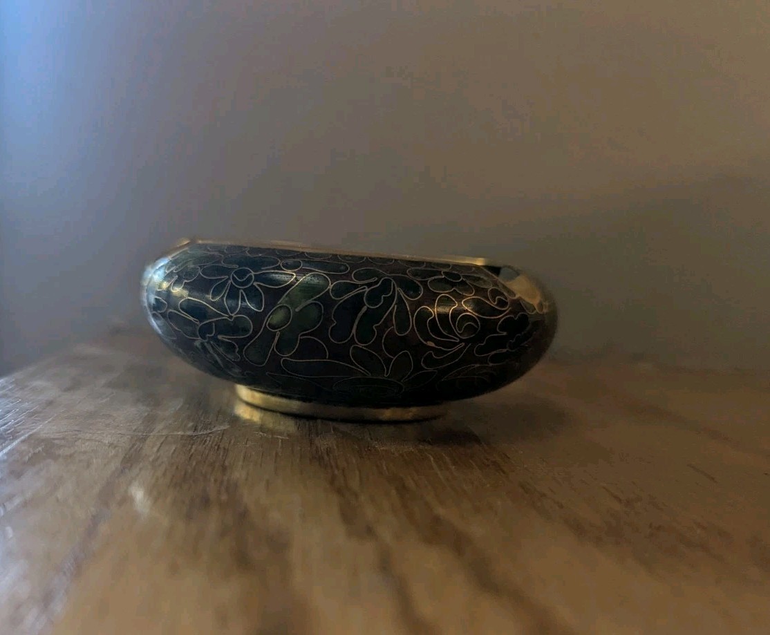 Vintage Chinese Ashtray 5″ Enamel Blue Cloisonné Gold