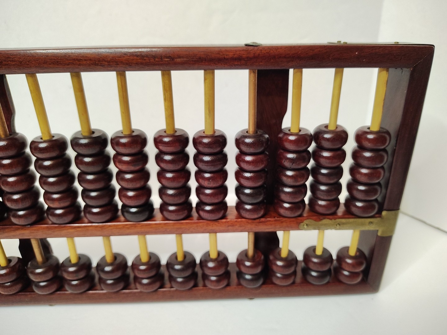 *Vintage* Chinese Abacus Wood & Brass Lotus Flower Brand 15 Row 105 Beads 14″X7″