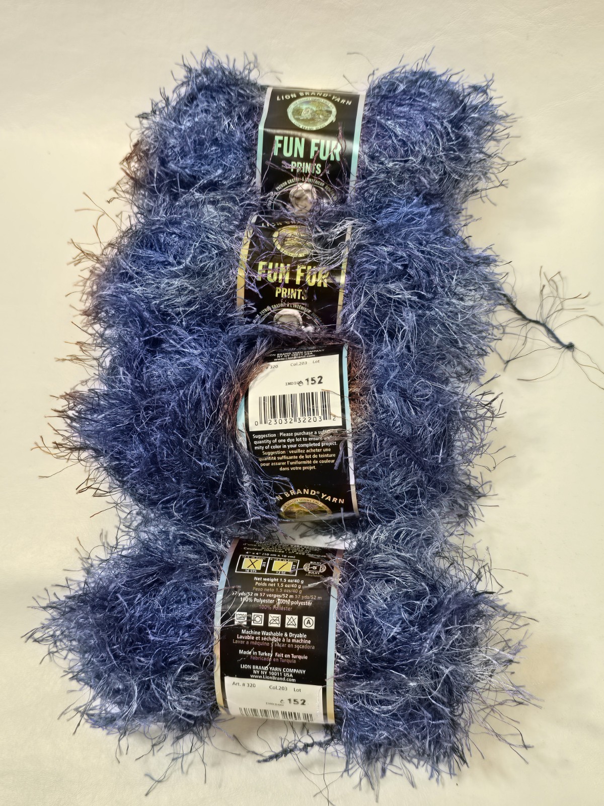 Lion Brand FUN FUR PRINTS Yarn Color 203 Indigo 40g/57yds Polyester Lot of 4