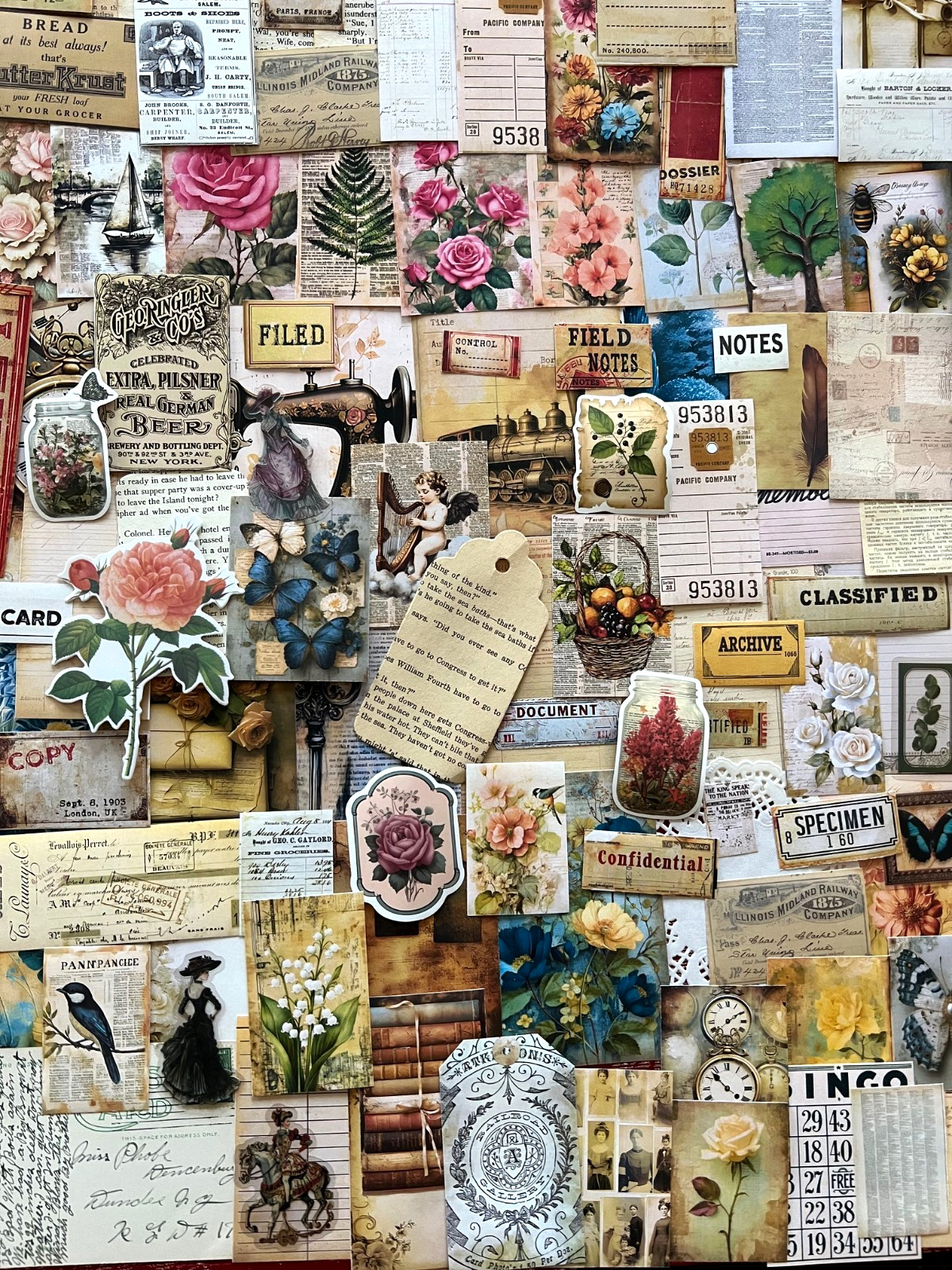 #776 – 100+ PCS VINTAGE FLORAL SCRAPBOOK JUNK JOURNAL KIT / LOT – REAL EPHEMERA