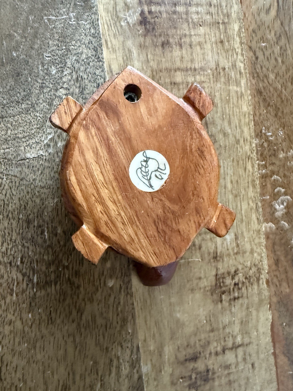 Vtg Asian Carved Wooden Turtle, Opens with Compass and Zodiac Signs