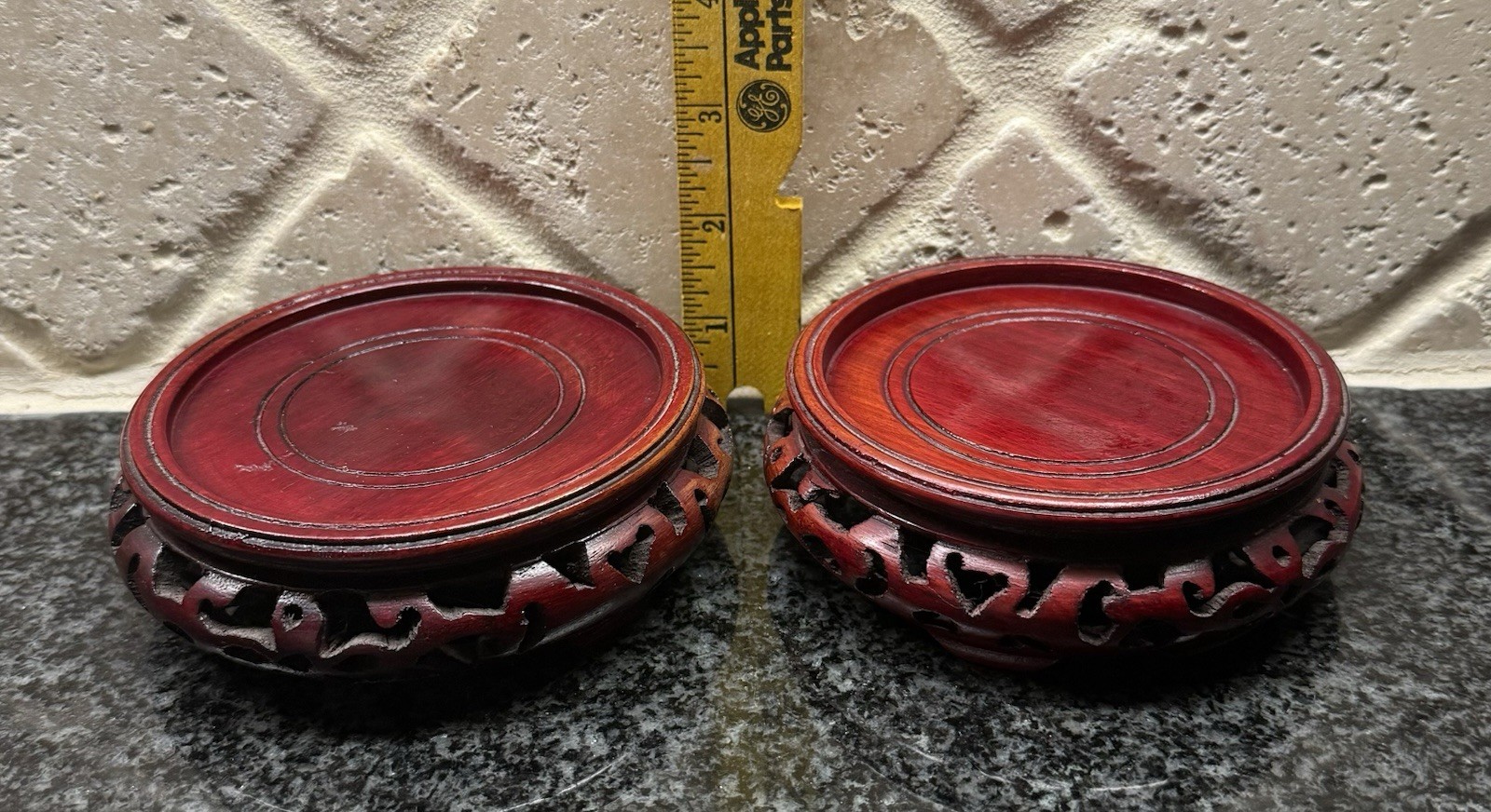 2 Wooden Pedestal Display Stands: For Paperweights, Figurines & Collectible