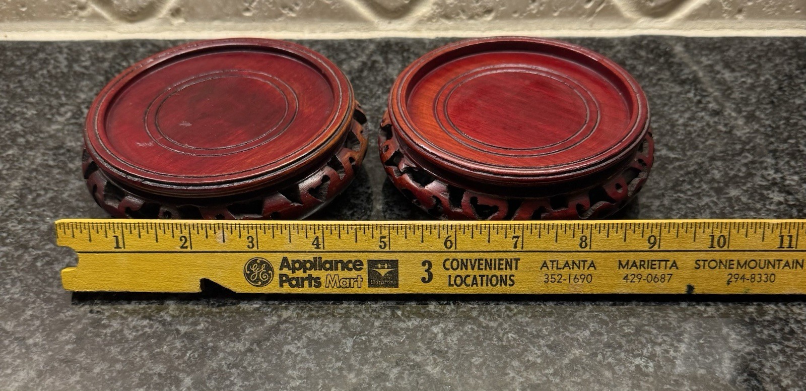 2 Wooden Pedestal Display Stands: For Paperweights, Figurines & Collectible