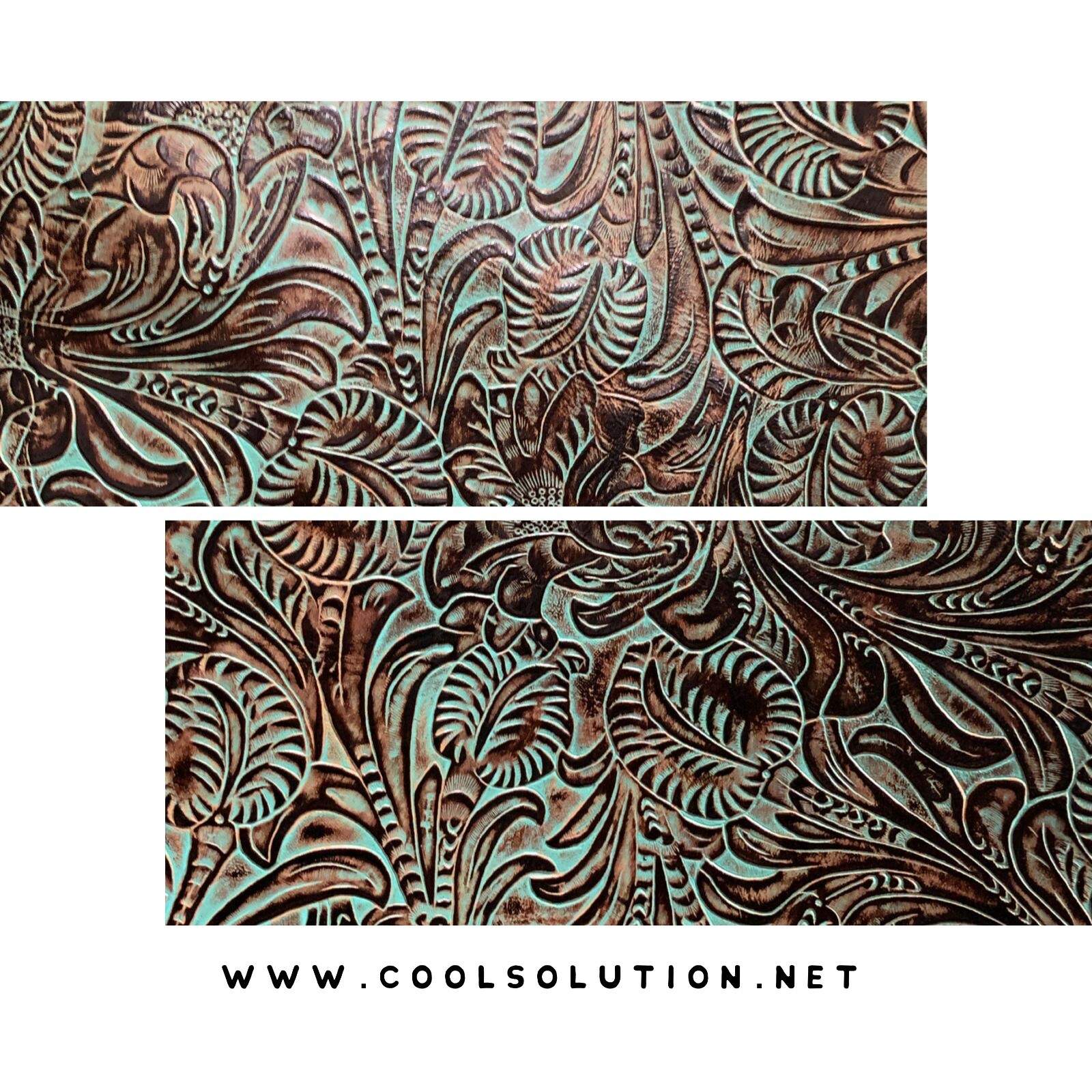 Embossed Leather Floral Turquoise, Custom Cuts, Leather Sheets 8×8,10×8,12×18 In