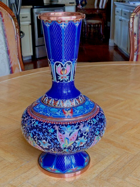 Cloisonne Vase Chinese Two Cloisonne Candlesticks Pristine Vintage 1970s