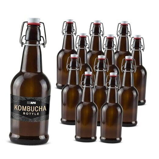 16 Ounce Swing Top Glass Bottles – 12 Pack Flip Top with Airtight 16oz Amber