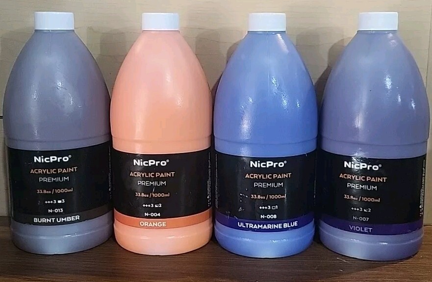 Nicpro 4 Colors 33.8 Oz Each Acrylic Premium Paint Kit Orange Blue Violet Craft