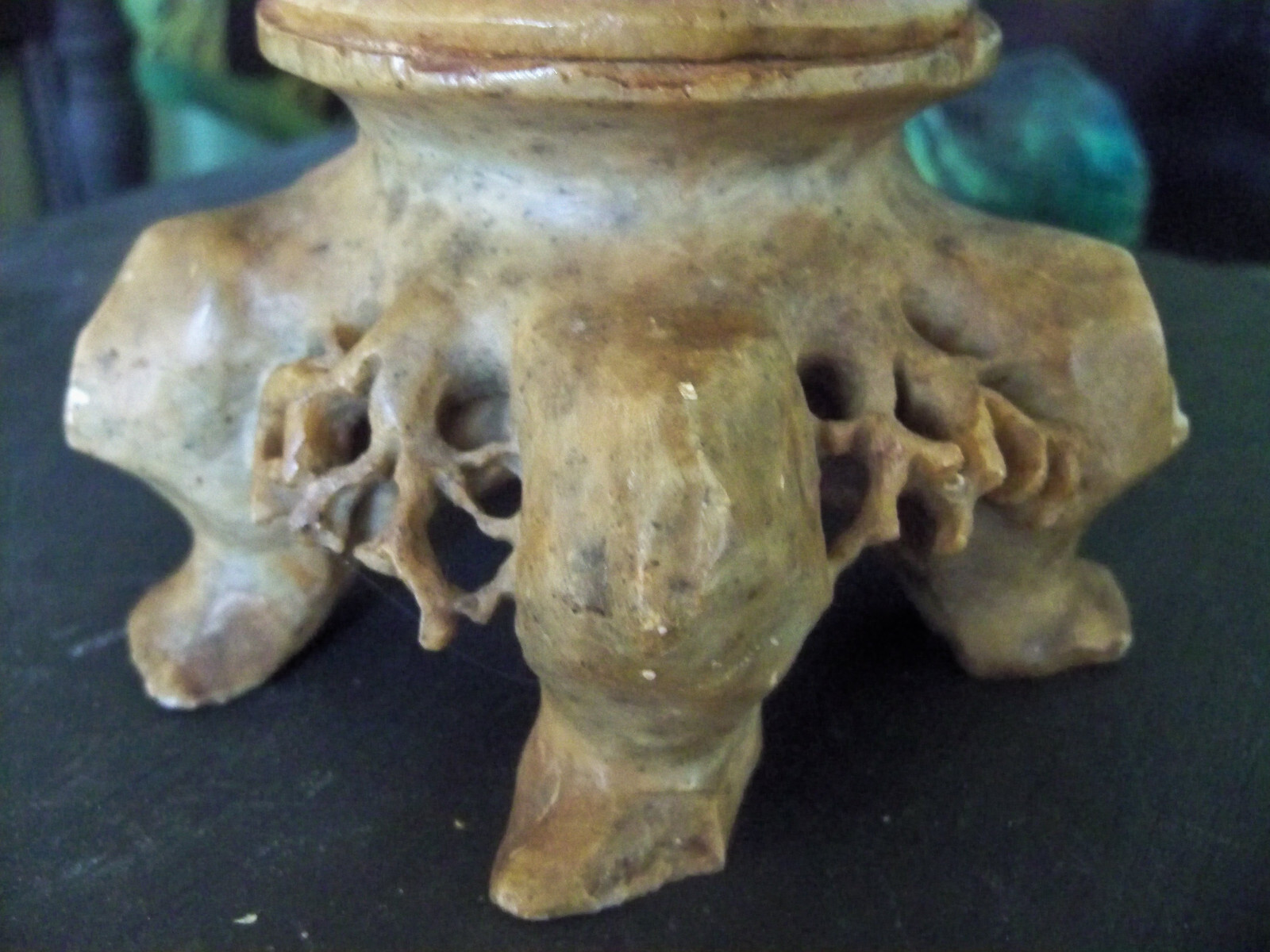 vtg CHINESE CARVED 11.5″ LARGE STONE STATUE vase spindle railing seasons decor