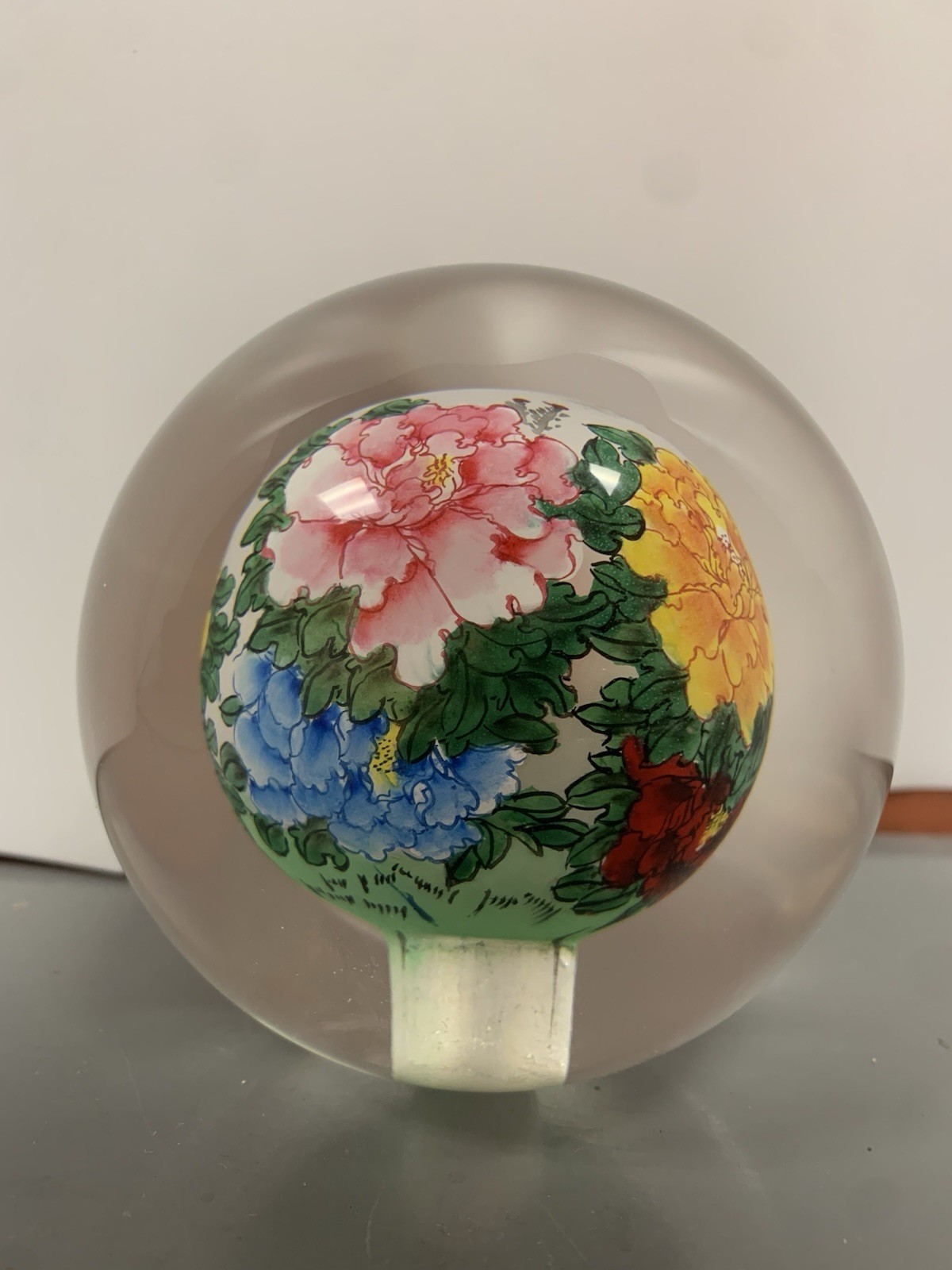 Reverse Painted Heavy Glass Sphere Orb Ball Hong Kong 5″ Paperweight