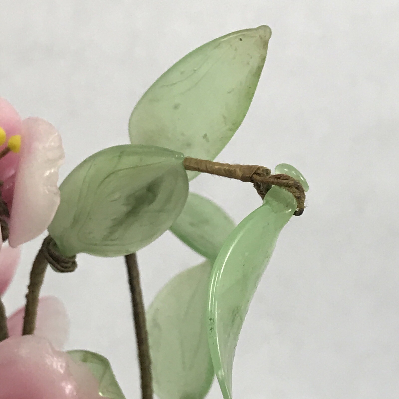 Pink Flower Decorative Asian Style Jade Glass Flowers Bonsai Plant Celadon Pot
