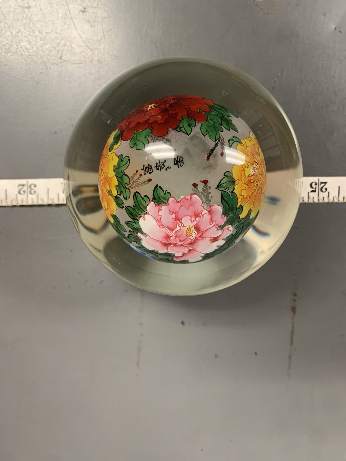 Reverse Painted Heavy Glass Sphere Orb Ball Hong Kong 5″ Paperweight