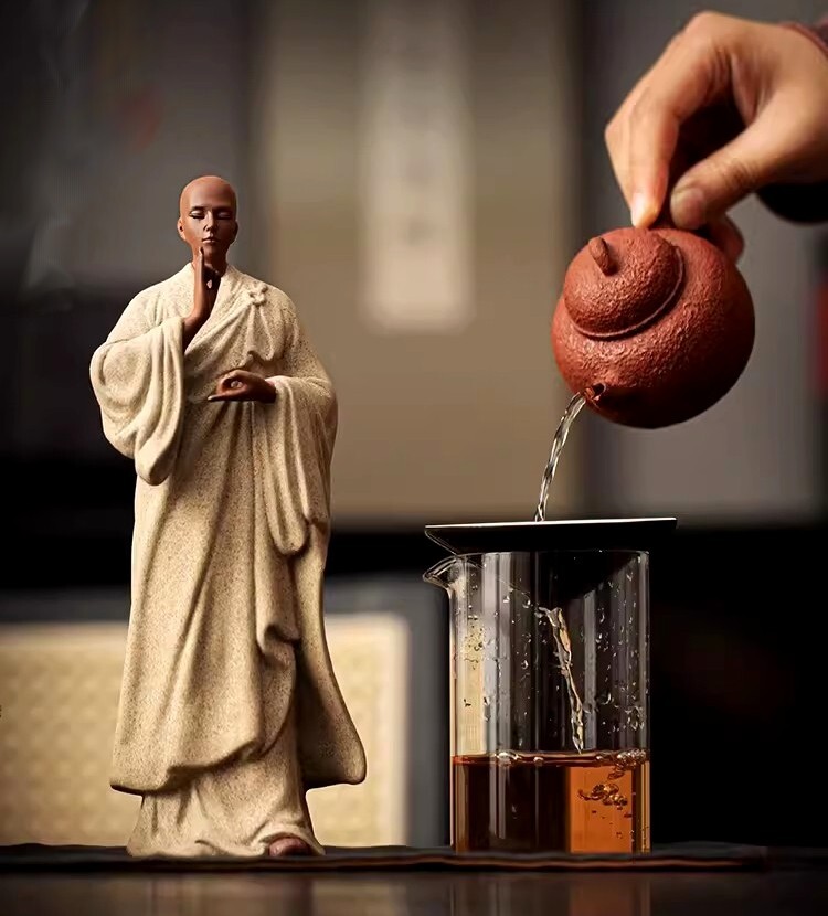 New 8.9″ Chinese Zi Sha Clay Monk Statue Buddha Buddhism Zen Figure Decor