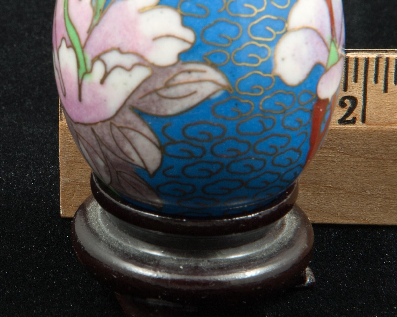 VTG Chinese Floral on Blue Cloisonne Enamel Metal Egg 2-1/2″ Tall w/Stand