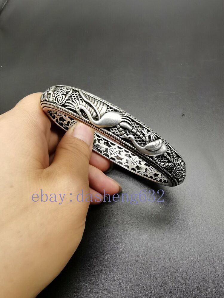 Exquisite Old Chinese handcarved crane flowers Bracelet