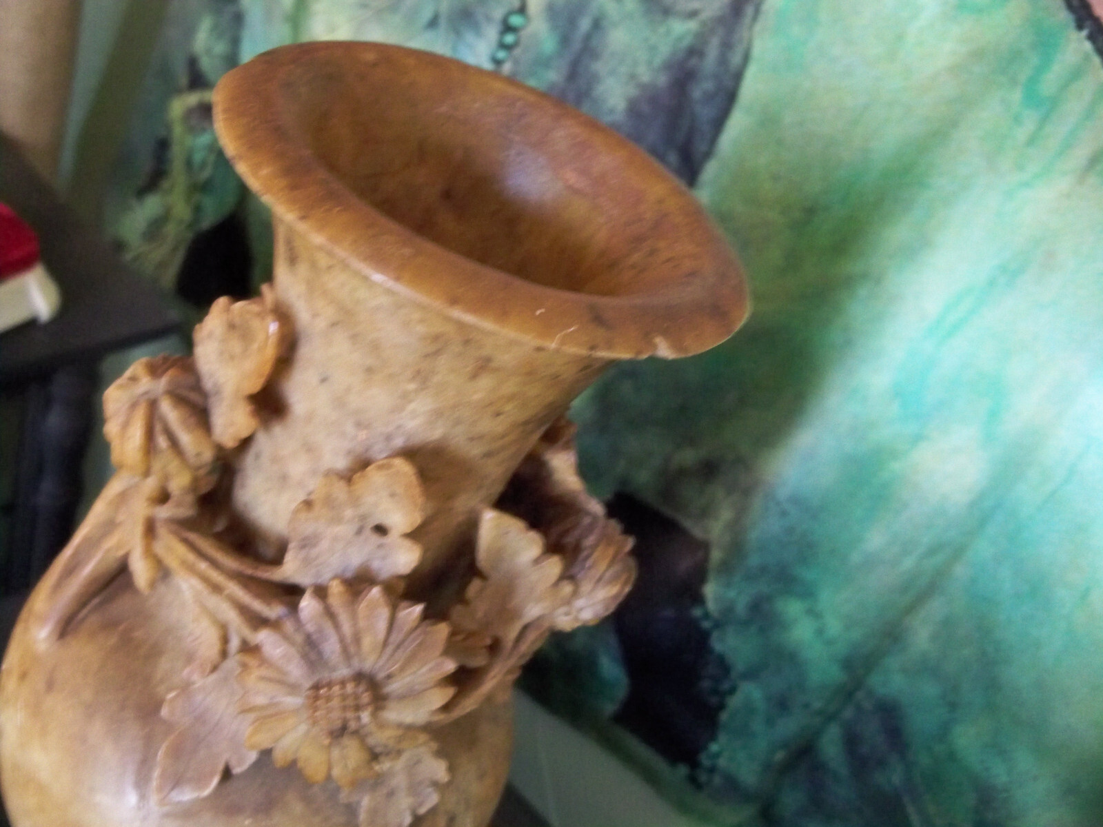 vtg CHINESE CARVED 11.5″ LARGE STONE STATUE vase spindle railing seasons decor