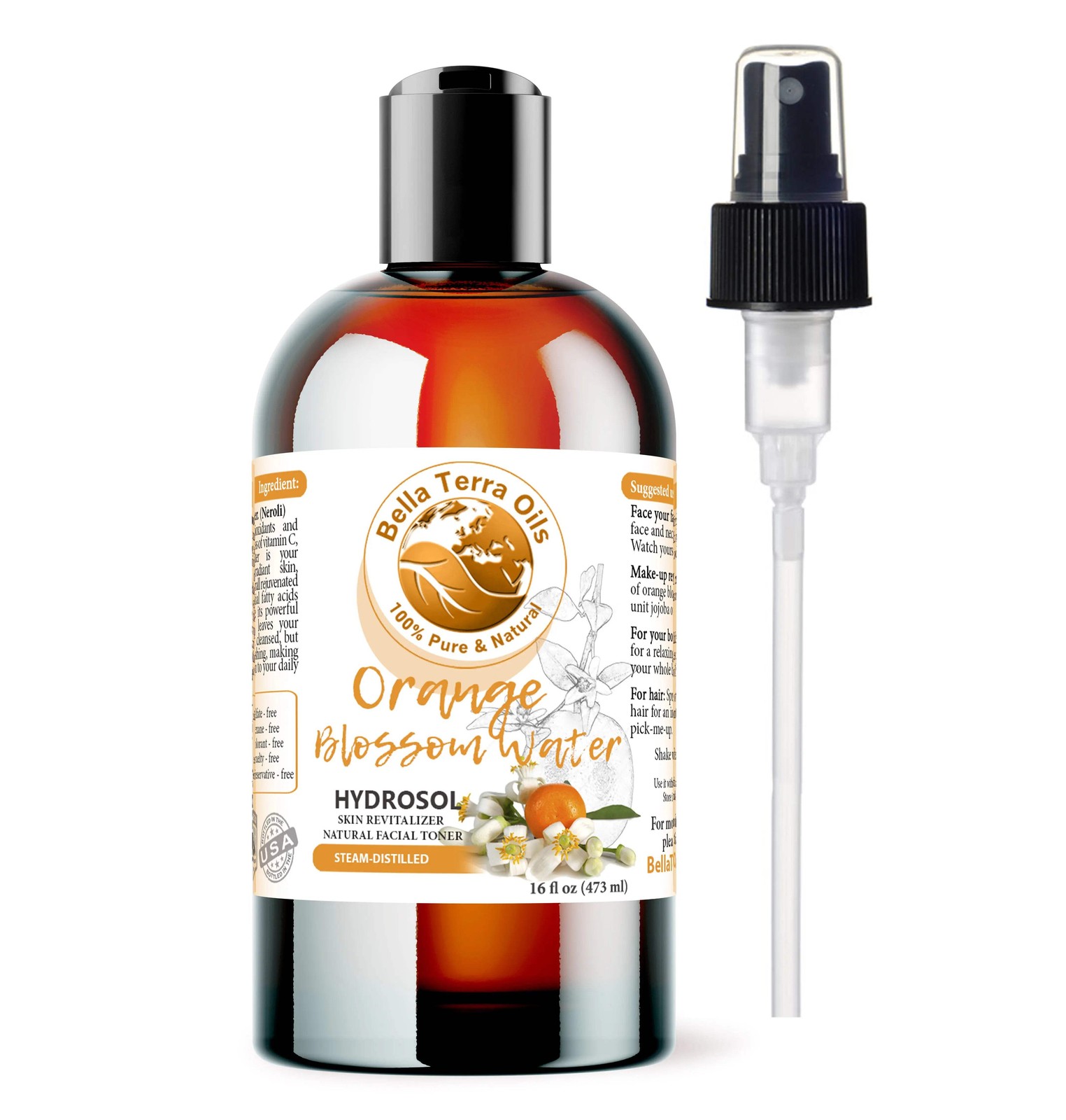 Pure Neroli Orange Water Hydrosol 100% Natural Skin Hair Face Aromatherapy Toner