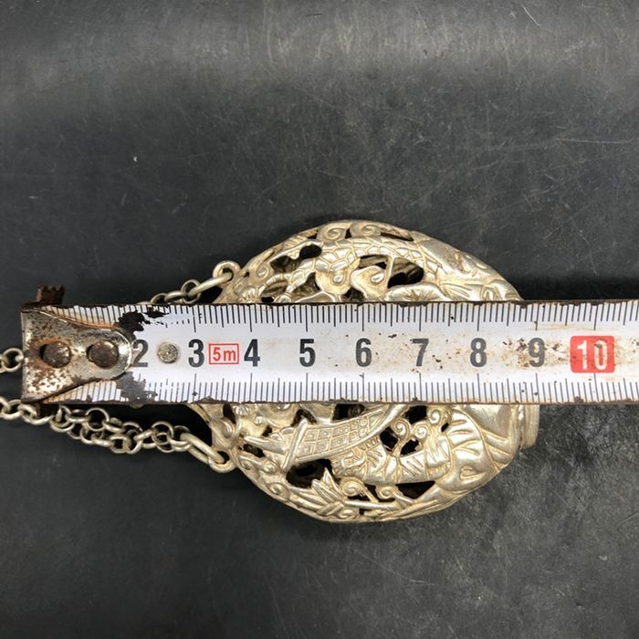 Vintage Chinese Silver Plated Copper Openwork Incense Sachet Pendant Qing Style