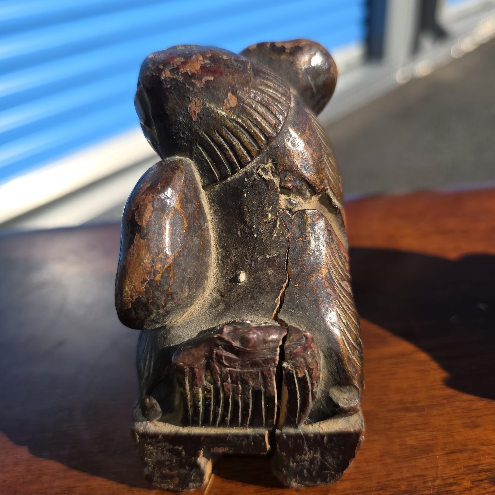 Pair of Vintage Chinese Carved Wood Foo Dogs Guardian Lions Statues Bookends 7″