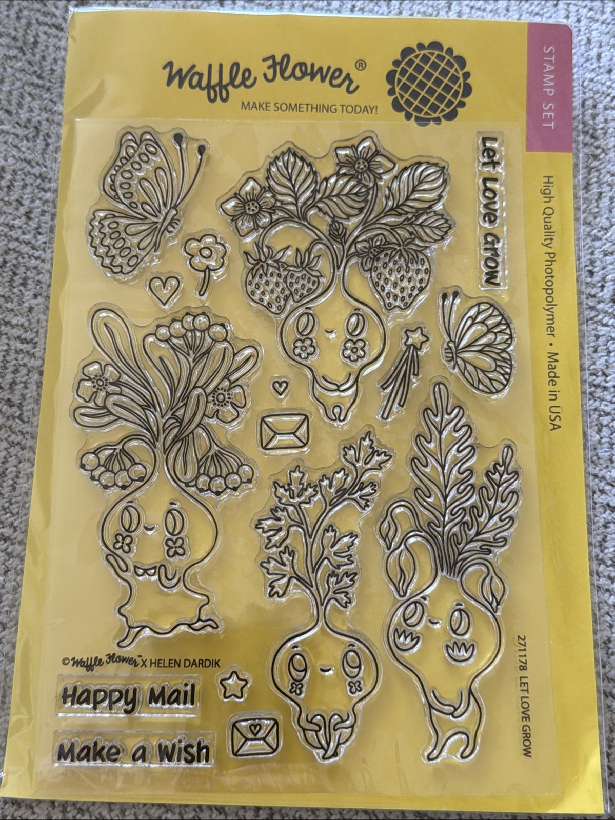 NEW – Waffle Flower helen dardik Let Love Grow Plants Garden Stamp Set