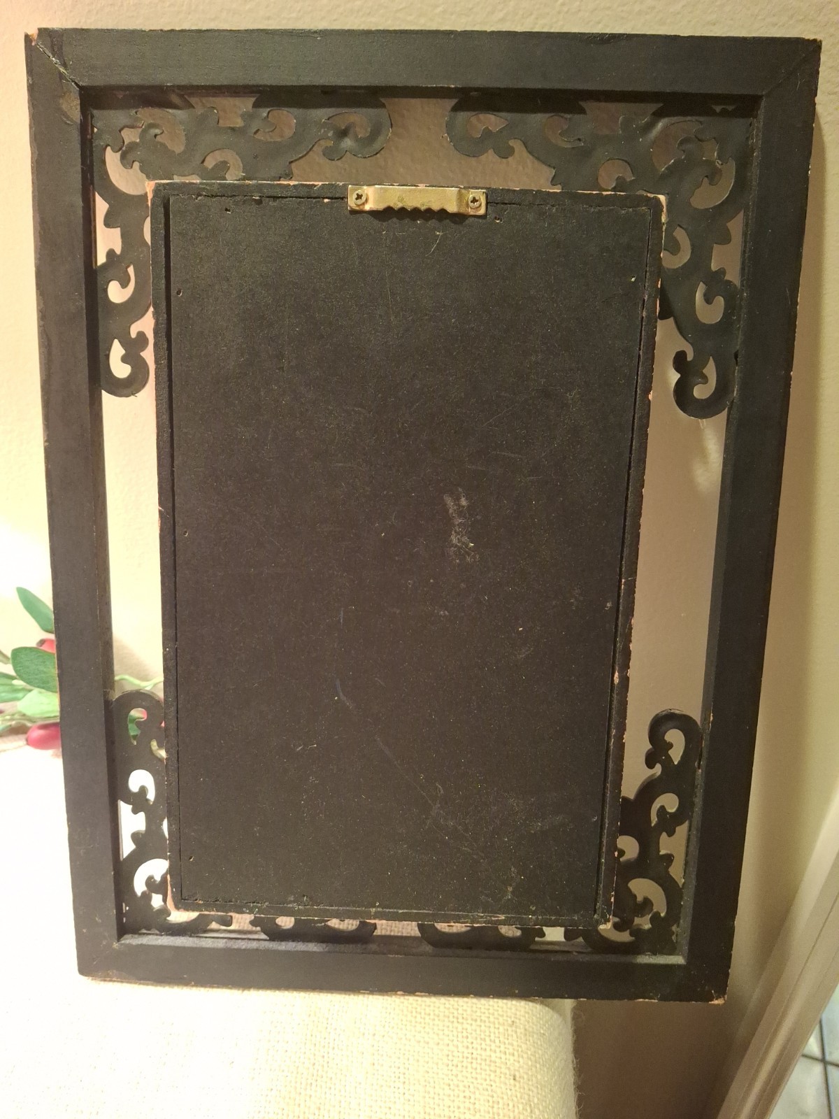 Vintage Chinese Ornate Wood Frame Shadow Box Porcelain Woman 10.5″x14″