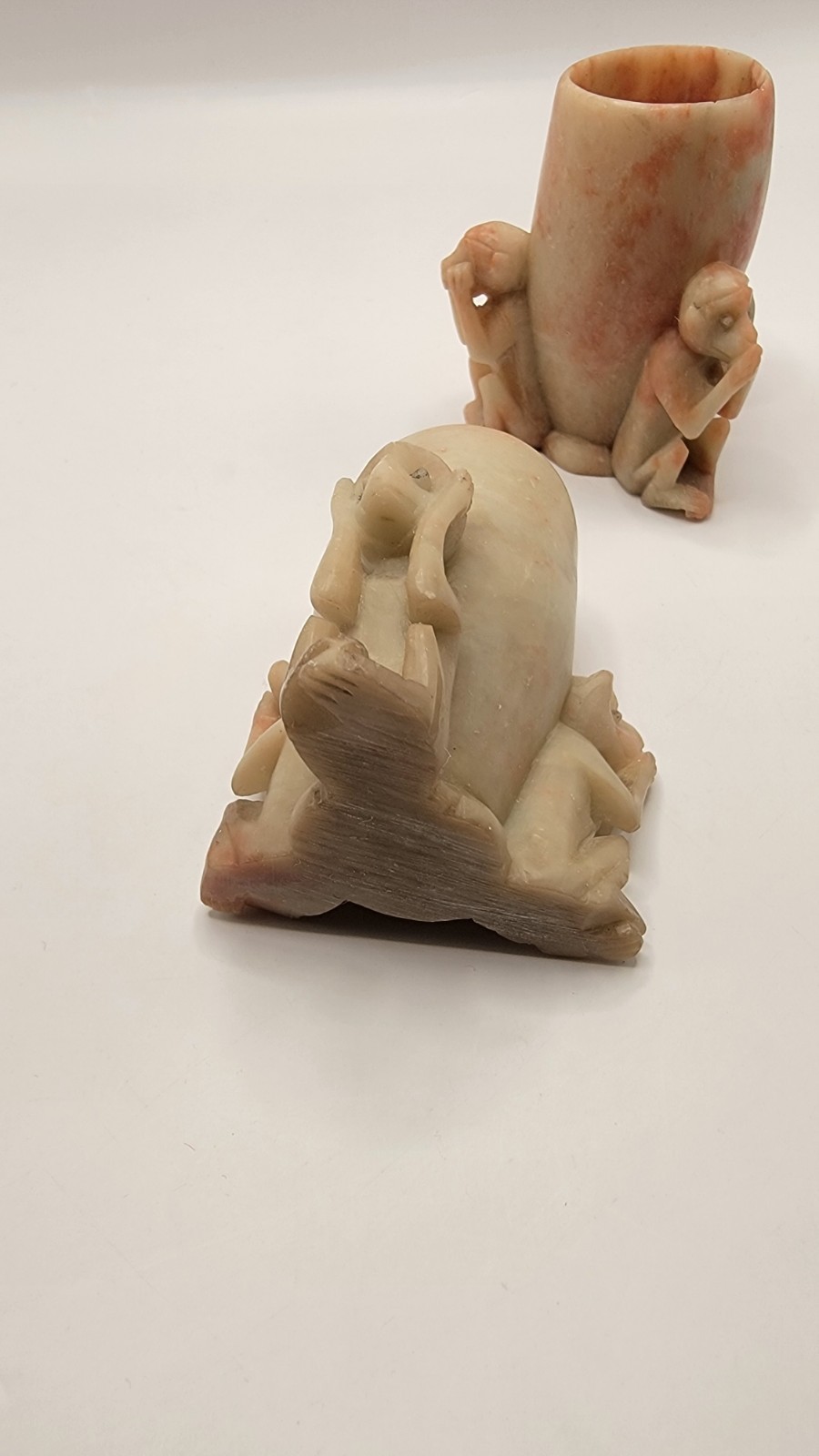 Vintage soapstone 3 wise Monkeys Toothpick holders See no speak no hear no evil.