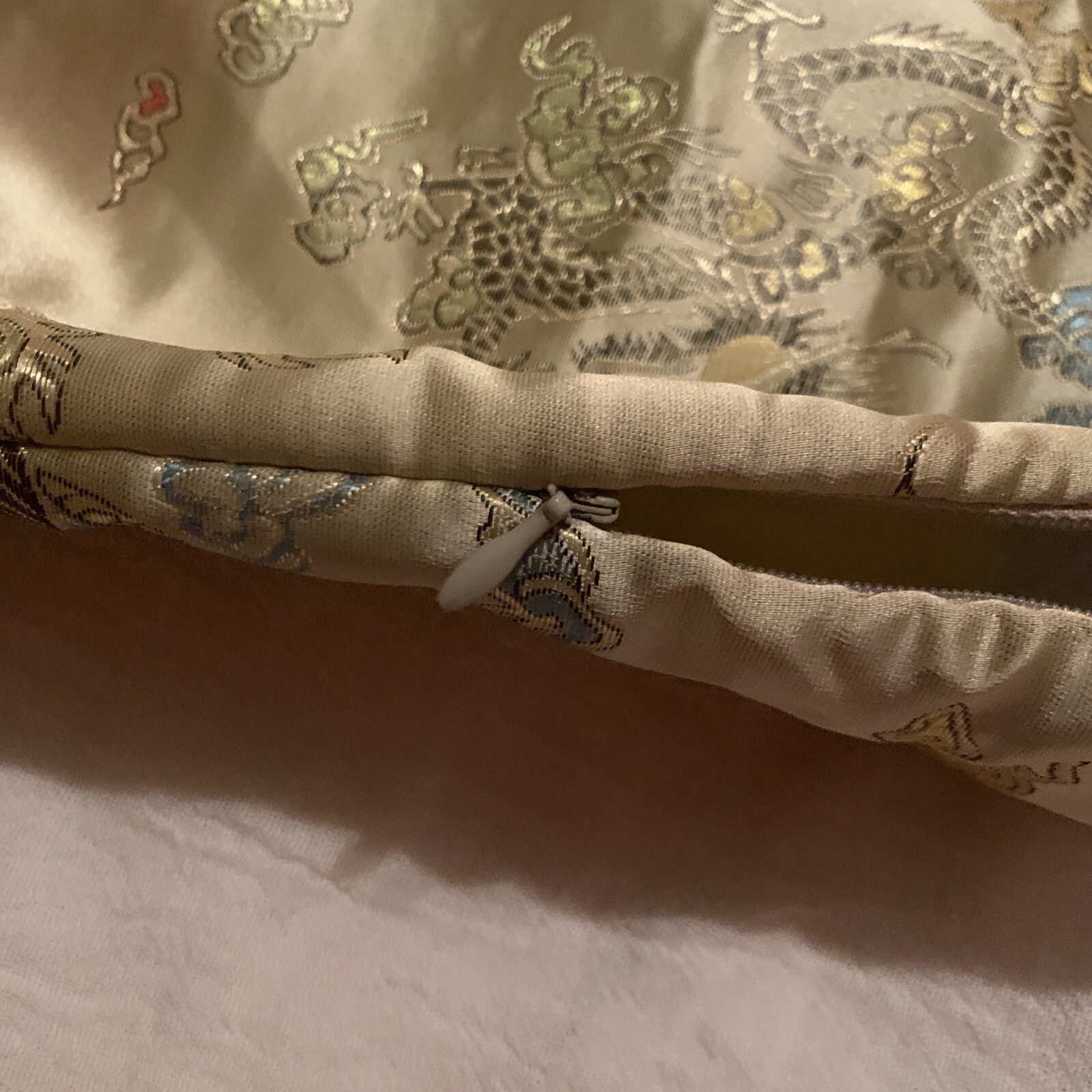 Vtg Chartruese+Satin Jacquard Brocade Oriental Pillow Cover~ Dragon~16.5”