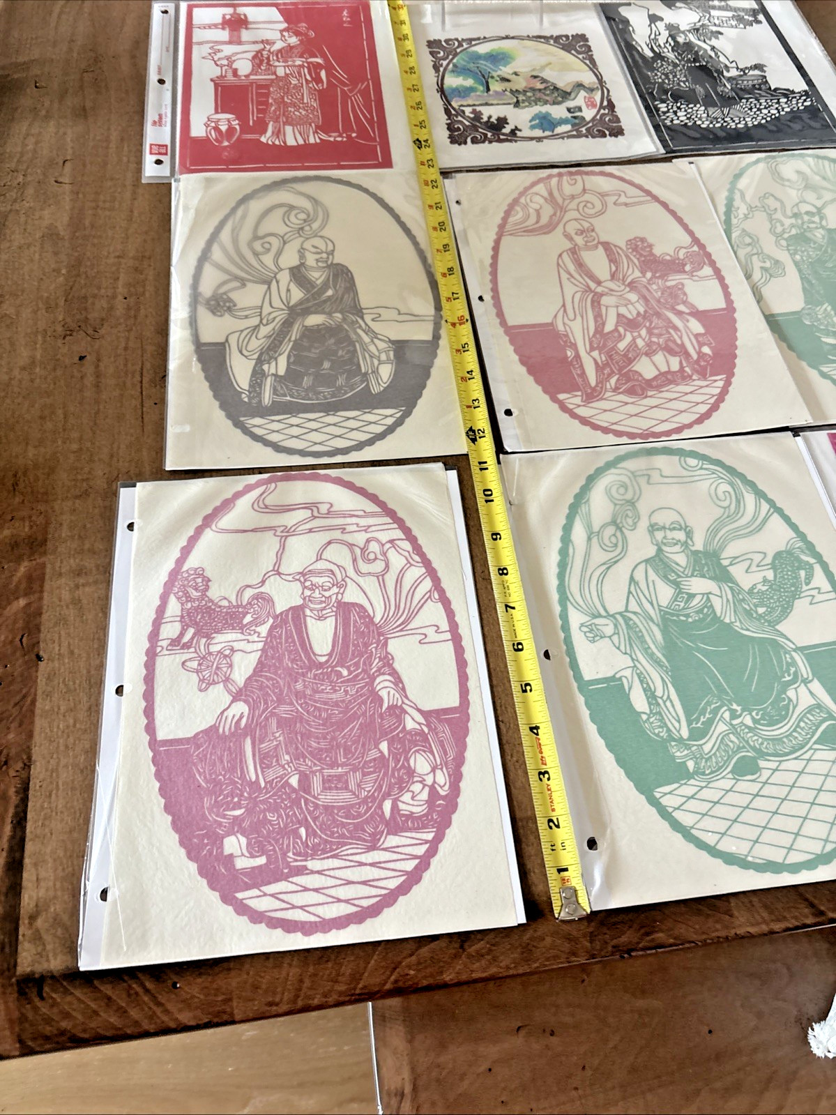 LOT 10 Chinese Asian Folk Paper Cuts Art Colors Japan Buddah VTG Dragon Jianzhi