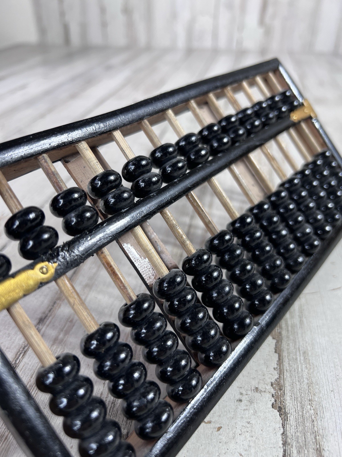 Vtg Chinese Abacus Wood & Brass 13 Rows Math Decor Study Office Collectible