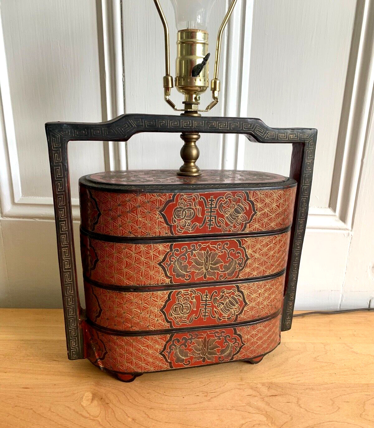 Vintage CHINESE 3 Tier Lacquer Box LAMP