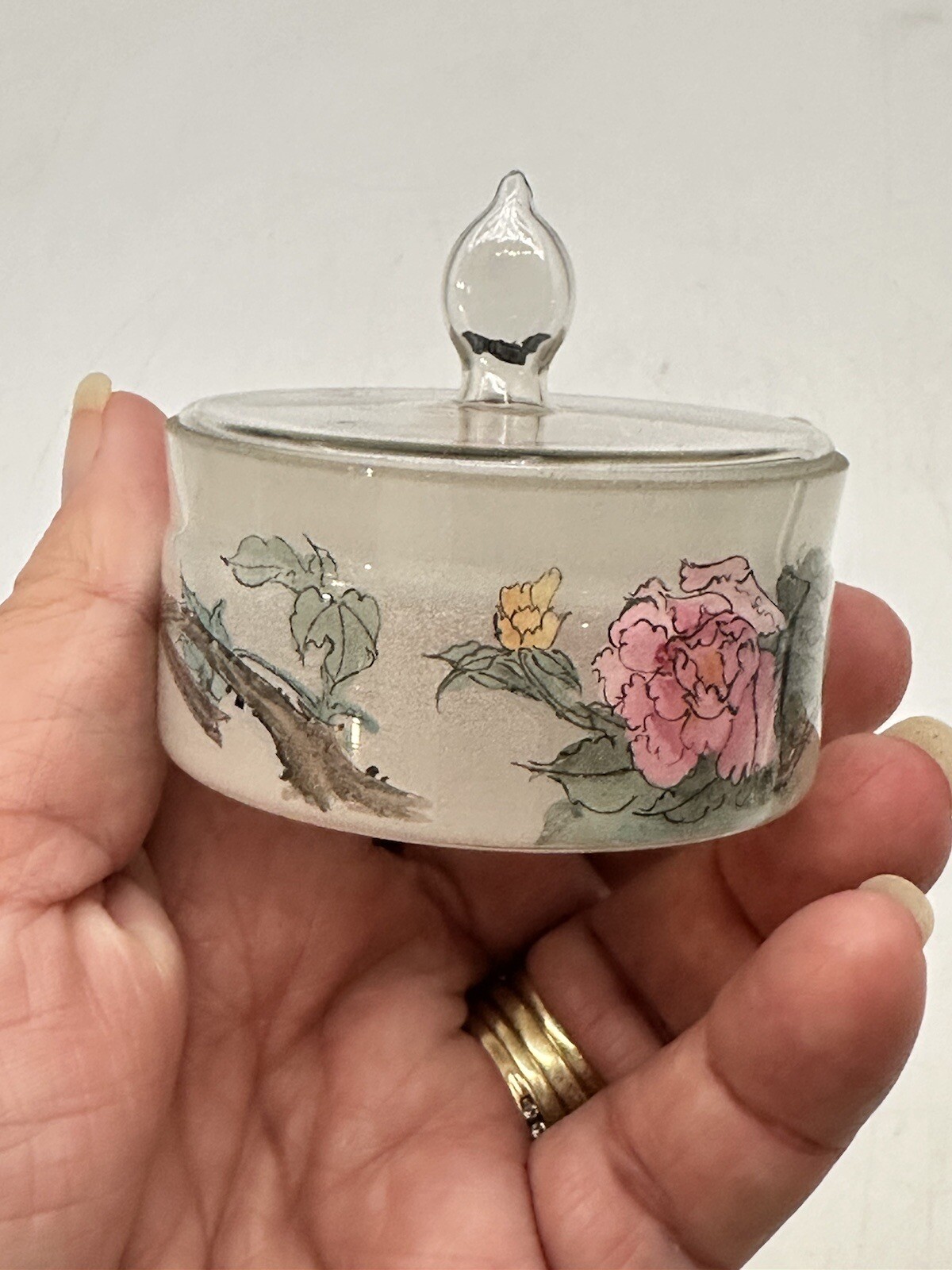 Asian Reverse Painted Frosted Glass With Hand Blown Top Seal