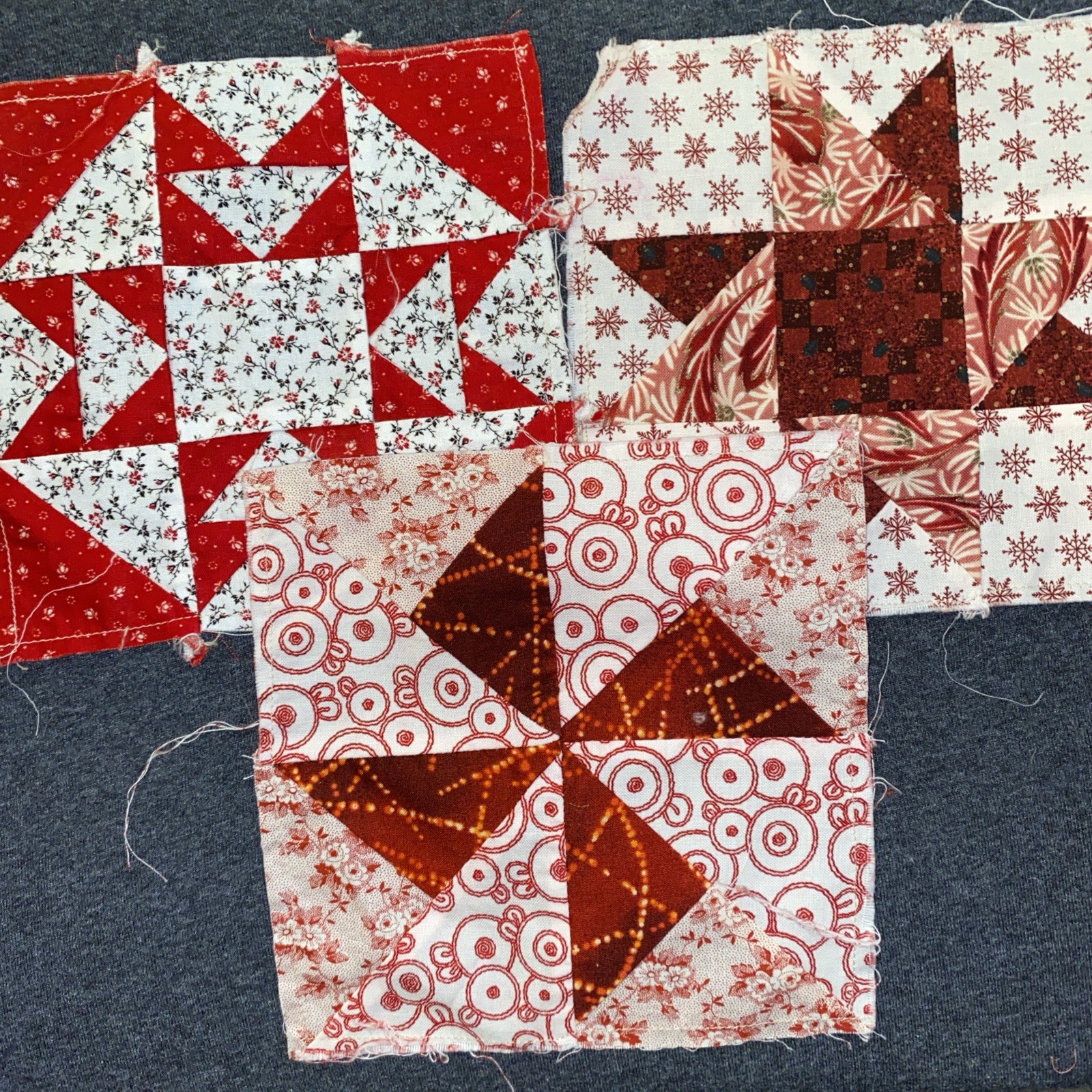 3 Scrappy Quilt Block Squares – Handmade 6.5”