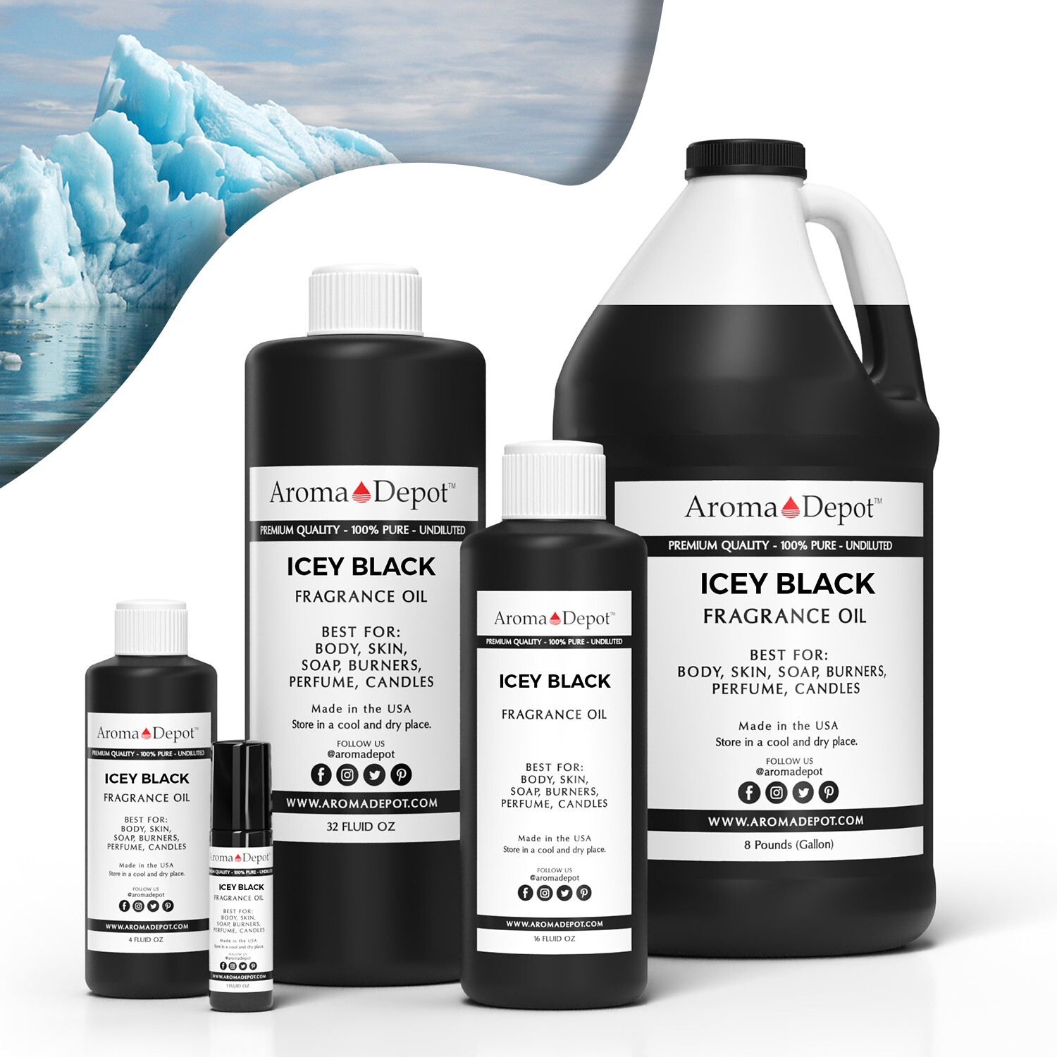 Icey Black 10 ml. Perfume Roll On Bottle Body Oil, 1/3oz Scented Fragrance Oil