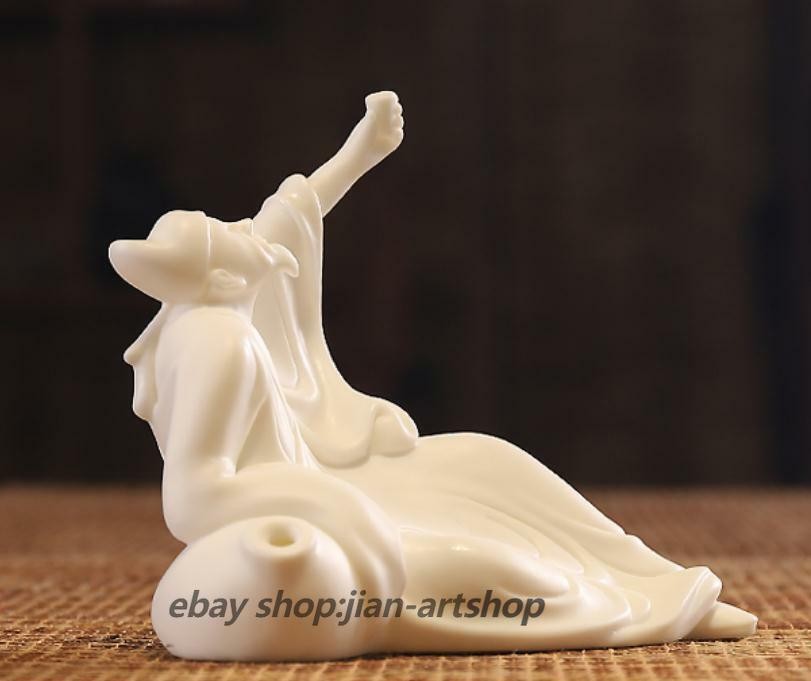 6.7″Chinese White Porcelain Ceramics Poets In Tang Dynasty Li Po Figurine Statue