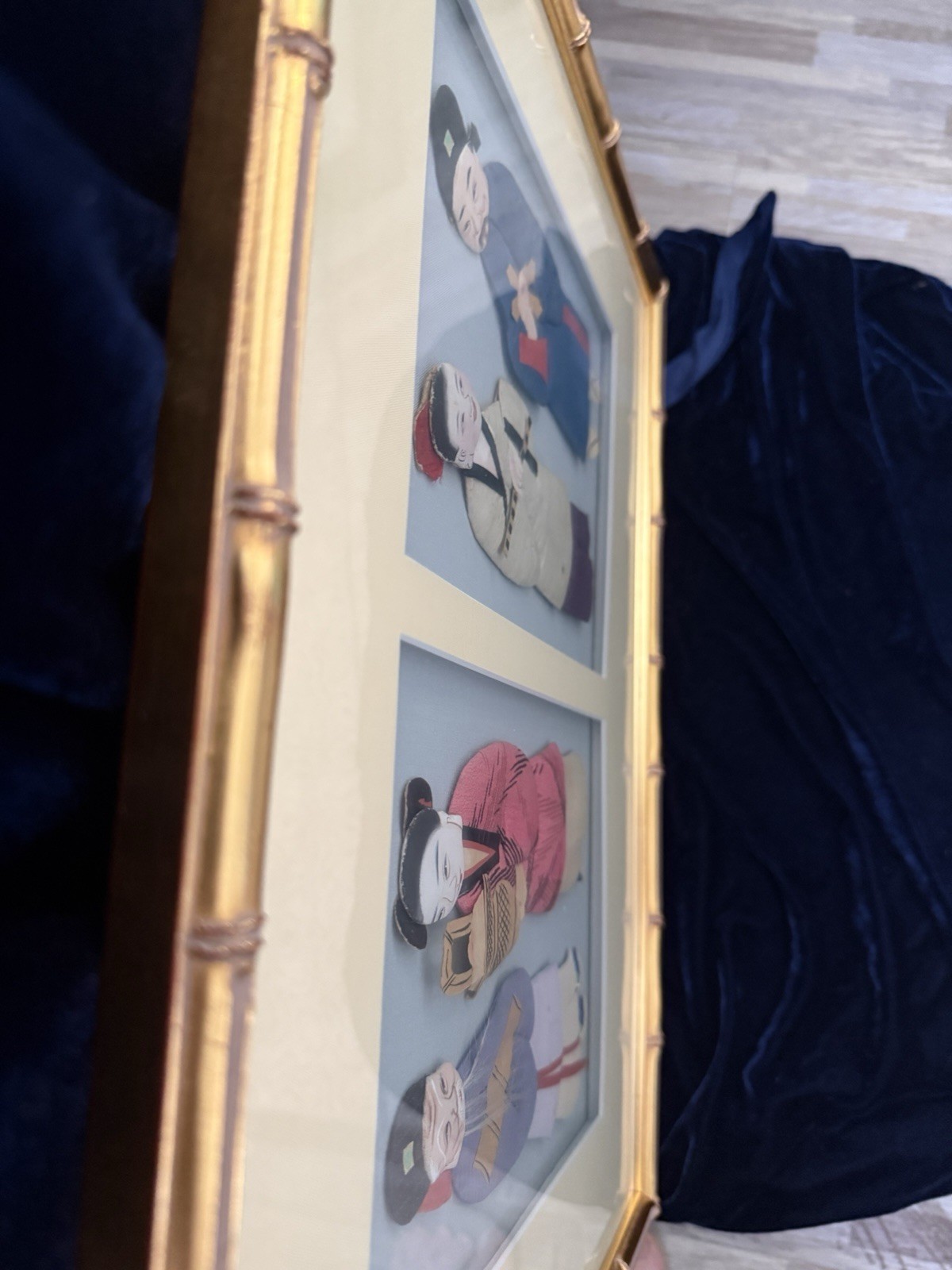 Vintage Chinese Silk Relief 3-D Figures – Framed 16”x 19” Hand-painted Immortals