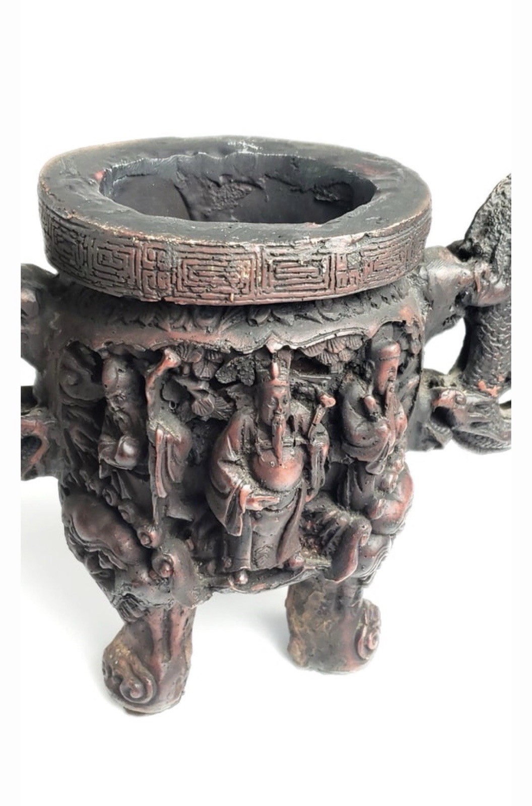 Antique Resin Carved Oriental Incense Burner? with Dragons and Figurines
