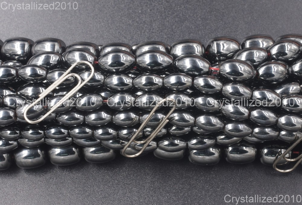 Grade AAA Healing Natural MAGNETIC Hematite Gemstone Rice Drum Beads 8mm 16″