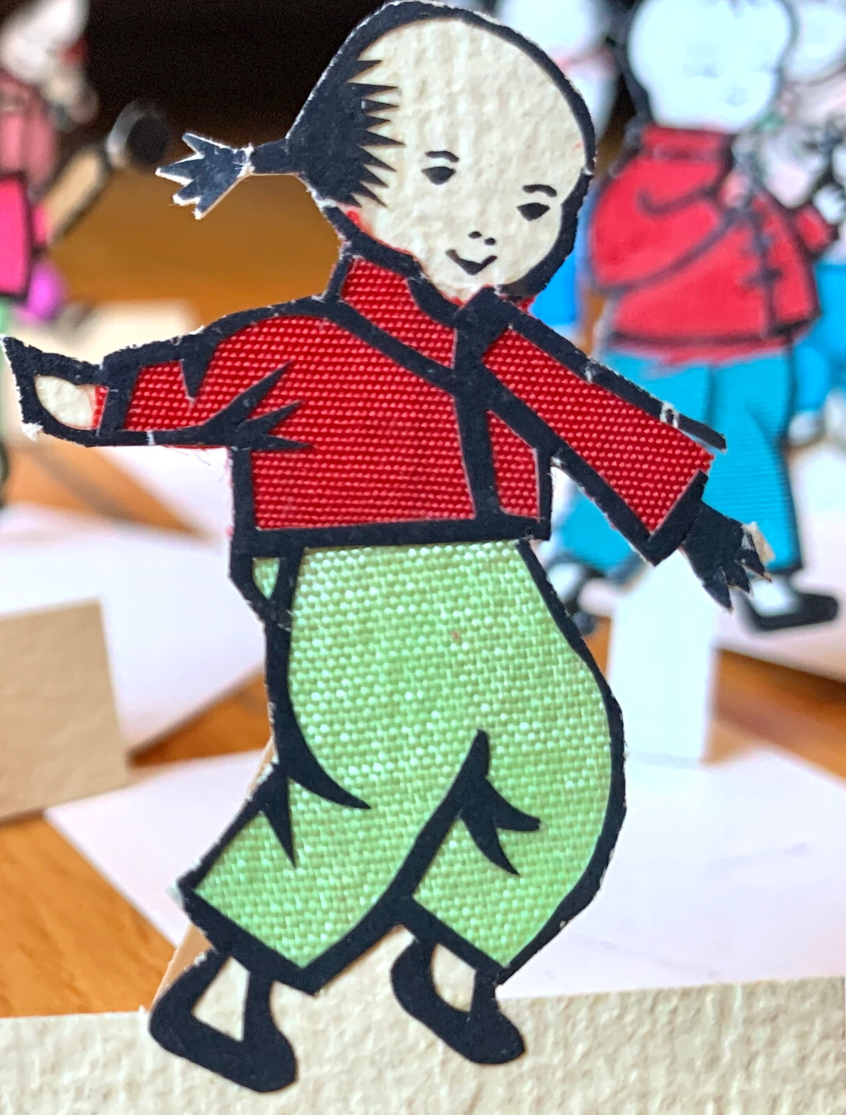 RARE OOAK 1950s Chinese Hand Made Silk Paper Children’s Toy Dolls Cards China