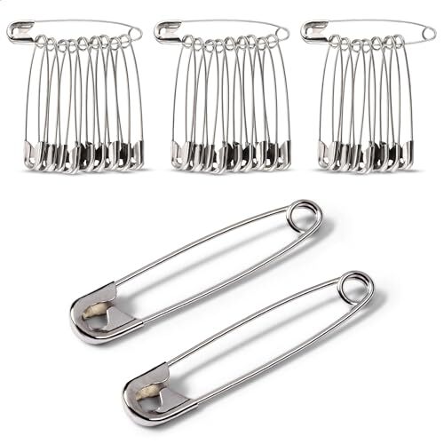 30Pcs Extra Large Safety Pins Heavy Duty – 3″ Stainless 3 Inches, Silver